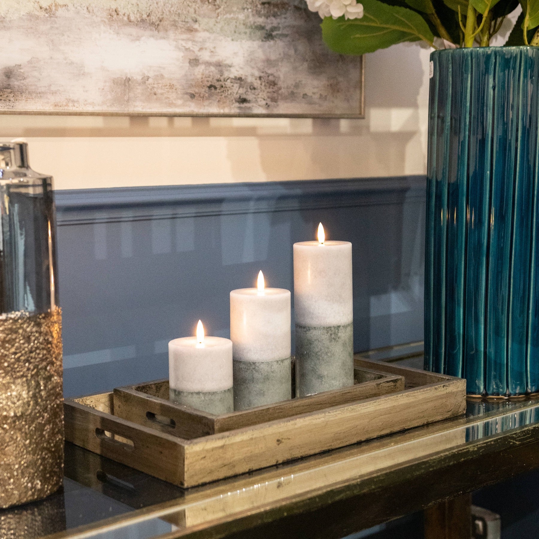 Luxe Collection Natural Glow 3x8 Stone LED Wax Candle