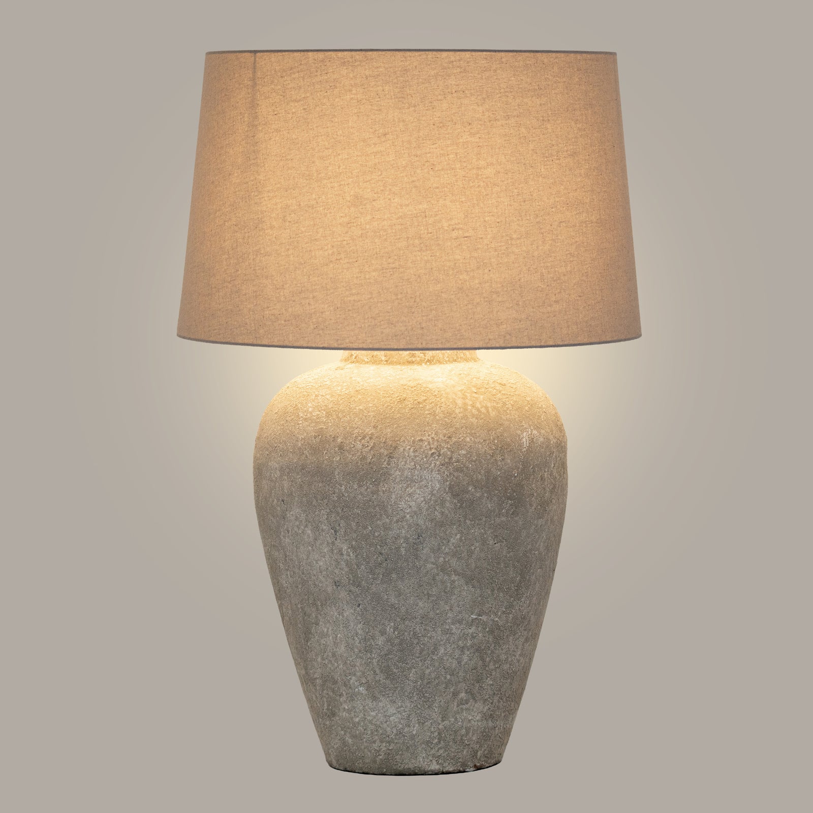 Athena Aged Stone Tall Table Lamp With Linen Shade
