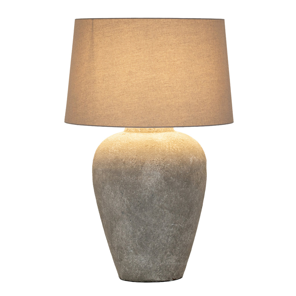 Athena Aged Stone Tall Table Lamp With Linen Shade