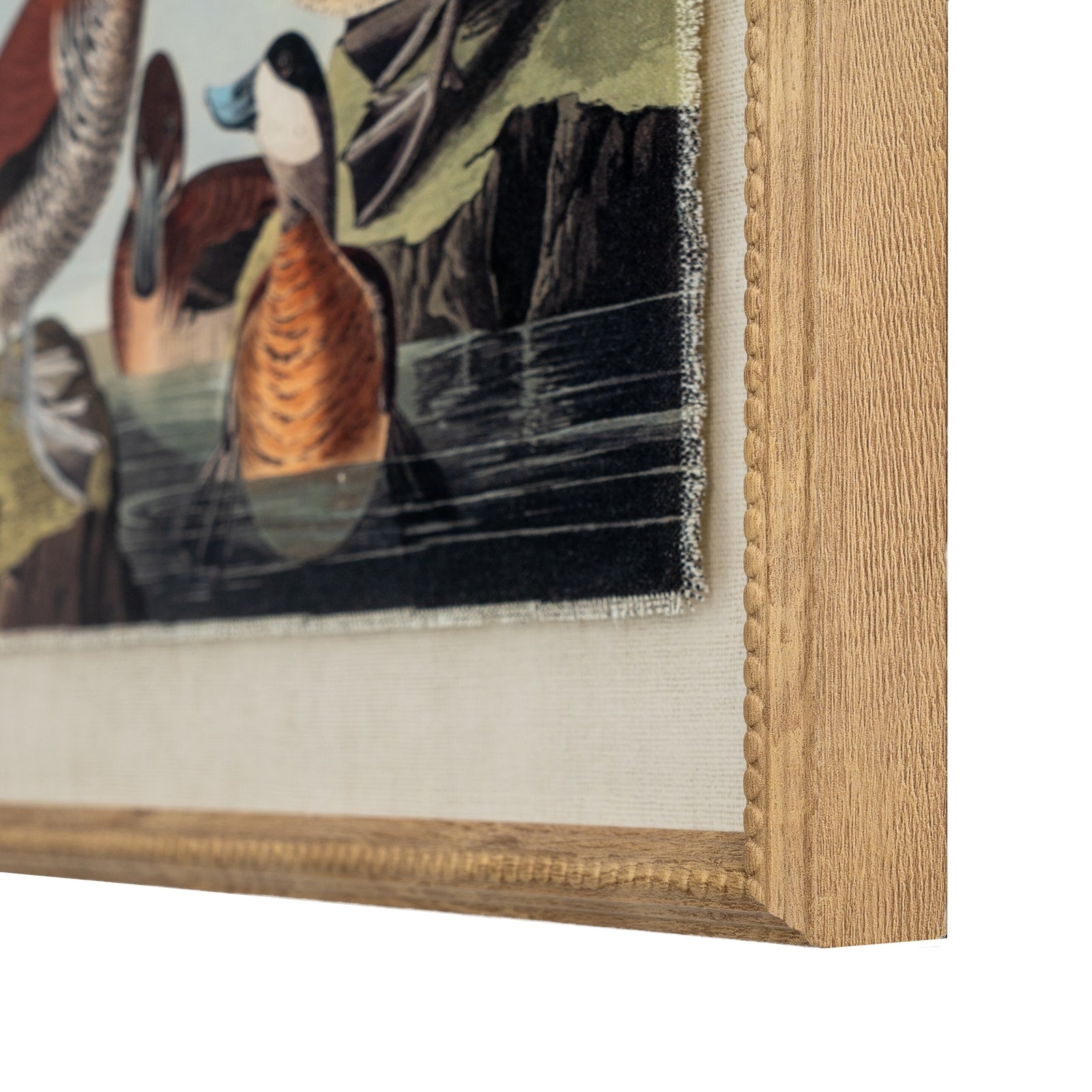 Flora & Fauna Collection Ducks On Linen In Beaded Frame