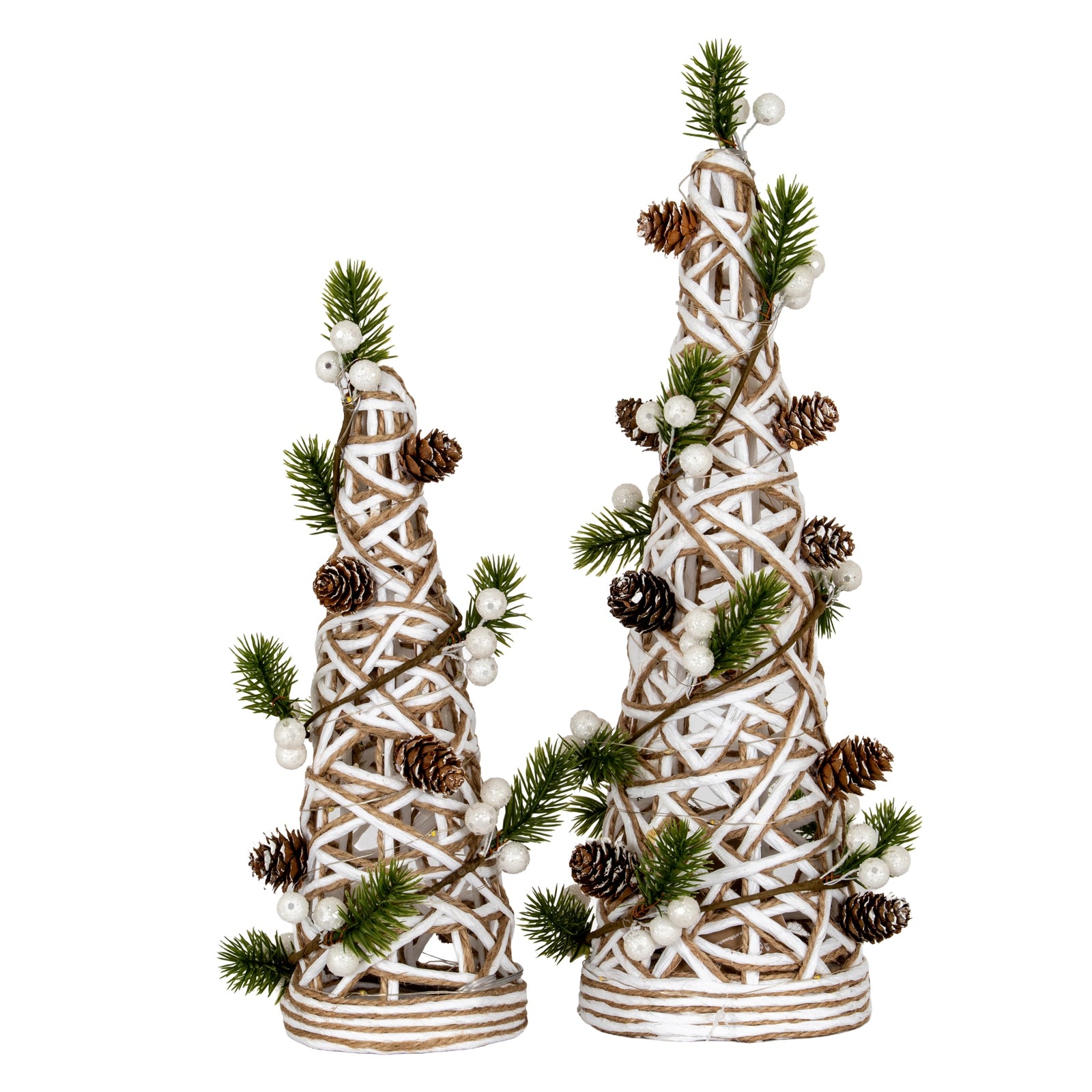 Small LED White Rattan Cone Tree With Winter Branches