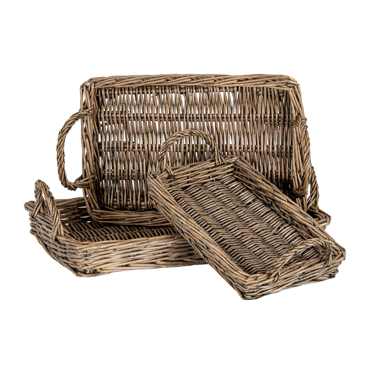 Briar Collection Set Of Three Rectangular Wicker Trays